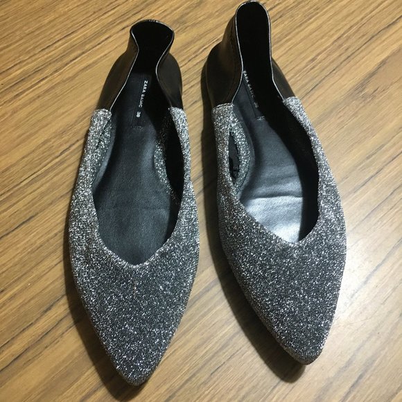 Zara Silver Shiny Ballerina Flats - Picture 1 of 2